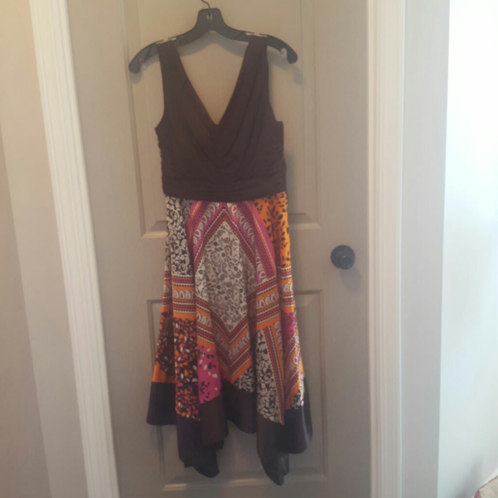 Brown and colorful pattern dress